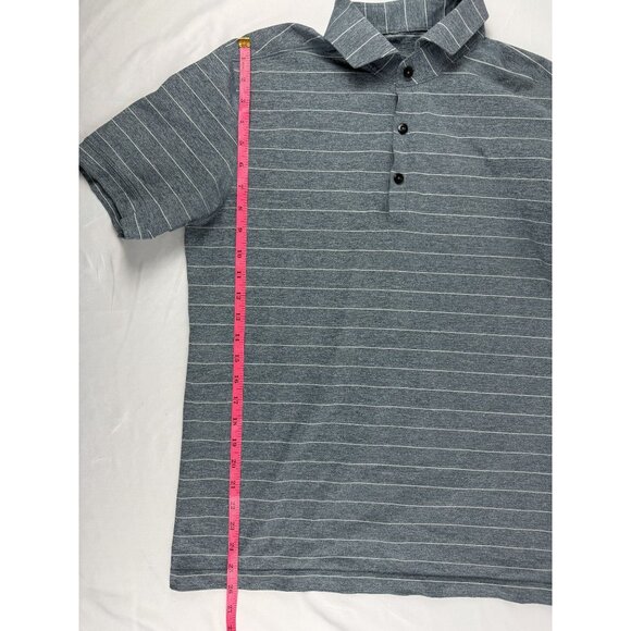 Lululemon Polo Men's Medium Blue White Striped Performance Short Sleeve Shirt - Picture 5 of 6